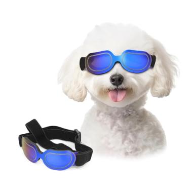 Imagem de ENJOYING Óculos de sol para cães de raça pequena, antiUV para cães pequenos, à prova de vento, proteção ocular para uso ao ar livre para dirigir de bicicleta, alças de cabeça ajustáveis, azul frio