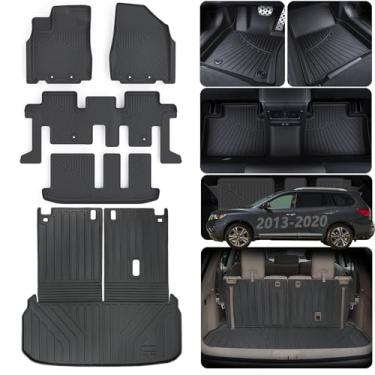 Imagem de SANBAN-AXE Tapetes e porta-malas para Nissan Pathfinder 2013-2019 2020 2013 Infiniti JX35 2014-2020 Infiniti QX60 TPE Proteção para todos os climas, 3 fileiras, forros de chão de carro e forros de