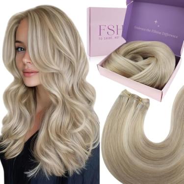 Imagem de Fshine Genius Trama Cabelo Humano Loiro Balayage Costurar em Extensões de Cabelo 18 Polegadas Castanho Escuro para Castanho Castanho Sedoso Straight Natural 50g
