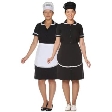Imagem de Uniforme de copeira camareira governanta Vestido copeira + avental copeira + touca de rede