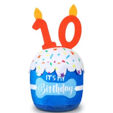 Imagem de Dansydaisy Acessórios de brinquedo de bolo de aniversário de 10 anos para meninas e meninos, brinquedo de pelúcia azul para decoração de festa de aniversário para cães grandes, médios e pequenos