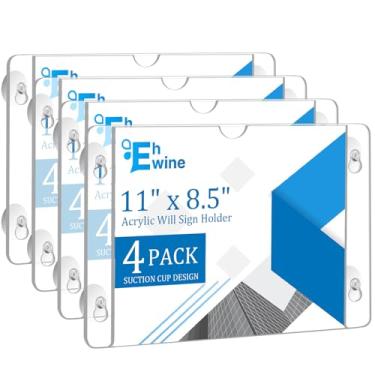 Imagem de EHWINE Pacote com 4 porta-letreiros de acrílico para janela, 21 x 28 cm, horizontal com 4 ventosas, molduras de acrílico transparente para parede, suporte de sinalização publicitária para loja, escola