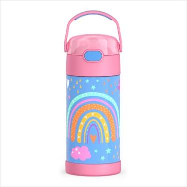 Imagem de THERMOS FUNTAINER Garrafa de água com canudo - 340 g - Garrafa de água infantil isolada a vácuo de aço inoxidável com tampa, Rainbow Dreams