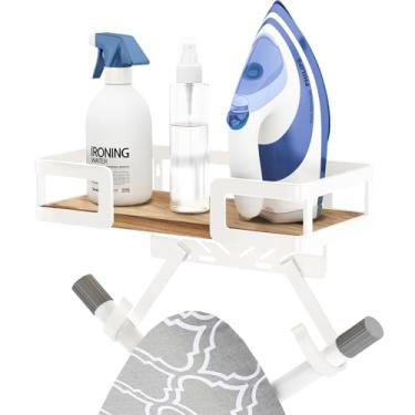Imagem de Suporte de parede para tábua de passar roupa, cabide de parede de tábua de ferro, costura, organização de lavanderia, branco, suporte de ferro com economia de espaço em forma de T e V para decoração e