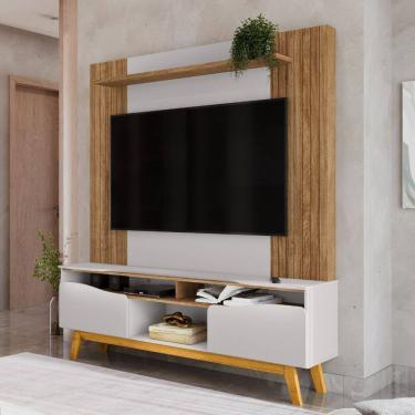 Imagem de Estante Home Frisado para TV Até 75 Polegadas 2 Portas com Pés de Madeira Maciça Atalaia Bechara