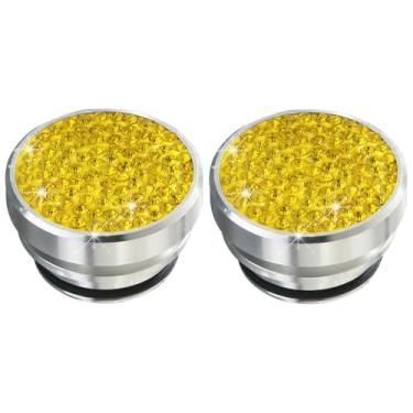 Imagem de Capa de plugue de isqueiro de carro com strass diamante brilhante 2 peças, capa de botão de plugue de isqueiro automotivo de cristal, capa universal à prova de poeira (amarelo)
