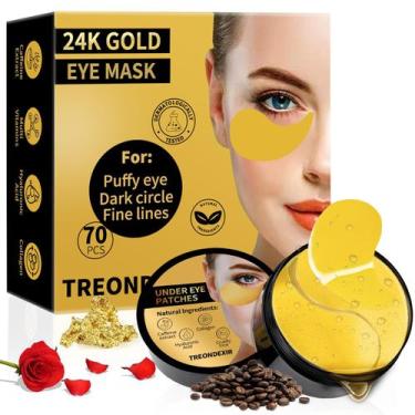 Imagem de Máscaras de olhos Treondexir em ouro 24K, 70 unidades para olheiras e 