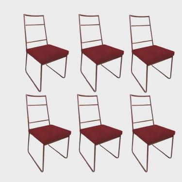 Imagem de Kit 06 Cadeiras Sala de Jantar Escritório Office Stark Industrial Ferro Bronze Corino Vermelho - Ahz Móveis