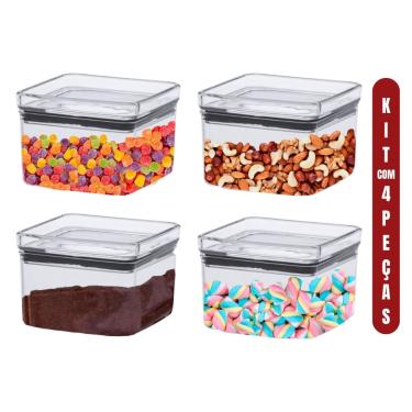 Imagem de Kit Com 4 Potes Herméticos Jogo de Porta Mantimentos de Acrílico Com Tampa Organizador de Alimento