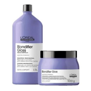 Imagem de Kit Loréal Blondifier Gloss Shampoo 1500ml + Máscara 500g