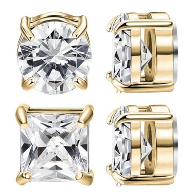 Imagem de NEWITIN 2 pares de brincos magnéticos de aço inoxidável para homens, brincos magnéticos unissex sem piercing com ímã de zircônia cúbica, brincos de diamante para mulheres e homens, 7 MM, Metal