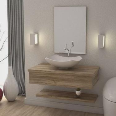 Imagem de Conjunto Bancada para Banheiro com Cuba Abaulada L42 e Prateleira Metrópole 805W