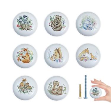 Imagem de Lasyman Puxador de cerâmica para armário de animais de safári de flores 1,5 pacote com 8 unidades de urso fofo para berçário infantil alça redonda de gaveta de cômoda e puxadores