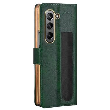 Imagem de POYUFRG Capa flip para Samsung Galaxy Z Fold 6, carteira de negócios retrô, capa de couro galvanizado com suporte para caneta, capa de proteção com tudo incluído, verde, Z Fold 6
