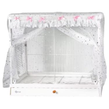 Imagem de Gaiola de pássaro, capa de saia de malha elástica para gaiolas quadradas redondas, capa de rede de malha de nylon papagaio transparente e respirável, protetor de sementes gaiola de animais de