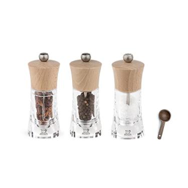 Imagem de Peugeot - Oleron Manual Mill Chile, Salt, & Pepper Mill- Transparent Adjustable Grinder - Acrylic and Beechwood, Natural, 5.5 Inches - With Wooden Spice Scoop Spoon
