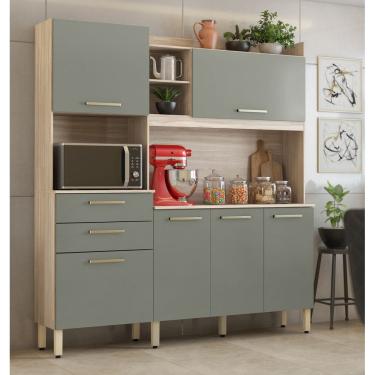 Imagem de Kit Cozinha 6 Portas 2 Gavetas Select com Nicho P/ Forno - Avena Touch/ Menta Demóbile 