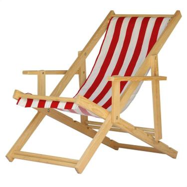 Imagem de Espreguiçadeira Preguiçosa Dobrável Madeira Maciça Natural Vermelho/Branco