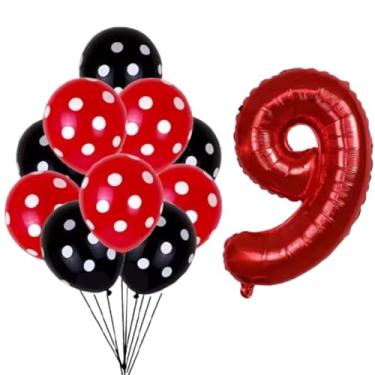 Imagem de Kit 31 Peças, Balões Látex Bexigas Bolinhas Branco Com Preto e Vermelho 9 Polegadas + Balão Número de 75 cm - Balão de Aniversário (Vermelho, 9)