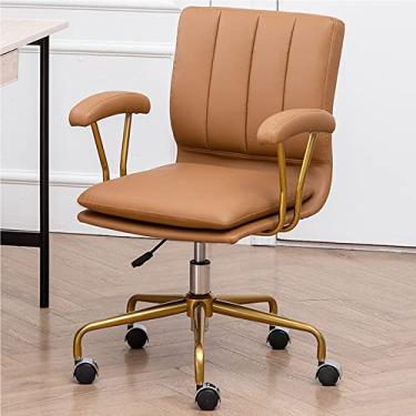 Imagem de LILINWAN Cadeira de mesa de escritório em casa, cadeira de mesa de couro de microfibra, encosto médio, para computador com rolamento, apoio de braço, cadeiras de mesa de escritório em casa