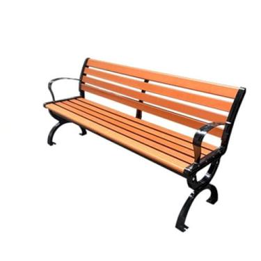 Imagem de Banco de jardim ao ar livre, cadeira de madeira de plástico sólido para lazer, banco público, ferro forjado, alumínio fundido, 3 lugares, móveis, pernas, assento de pátio (madeira de plástico 1,8 m)