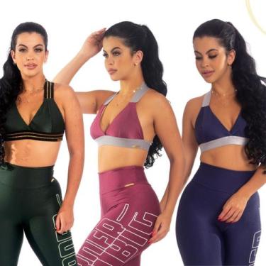 Imagem de Kit 3 Top Academia Feminino Elástico Costa Nua Sem Bojo - C&M FITNESS,