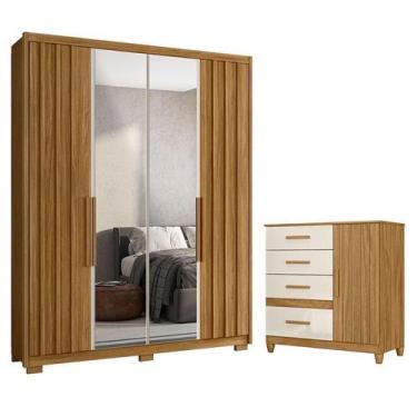 Imagem de Guarda Roupa Solteiro Califórnia e Cômoda Vênus Freijó Off White com E