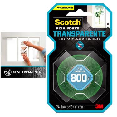 Imagem de Fita Dupla Face Transparente 3M™ Scotch® Fixa Forte 12mm x 2m Uso Interno Alta Fixação