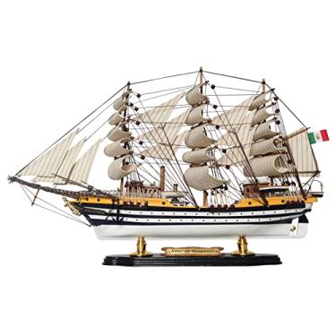 Imagem de SAILINGSTORY Modelo de madeira navio Amerigo Vespucci Réplica em escala 1/190 Decoração de veleiro