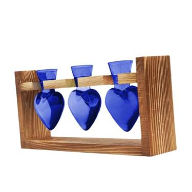 Imagem de Fenteer Vaso de flor hidropônico Planta maconha moldura de madeira Planta Recipiente de propagação propagando vaso decorativo jarra para sala de estar, Azul