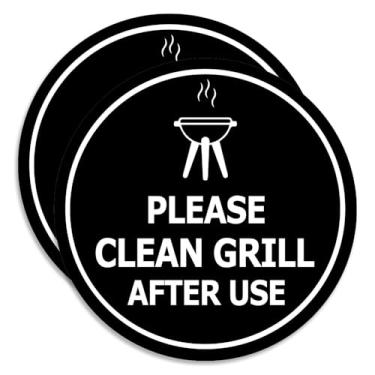 Imagem de Placa Circle Please Clean Grill After Use - Sinalização de limpeza de churrasco - Placas de etiqueta de espaço compartilhado (preto) - Médio pacote com 2