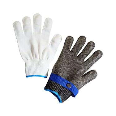 Imagem de 2 PCs Luvas de Trabalho Conjunto, Anti-corte de Aço Inoxidável e Luvas Segurança Resistentes a Arranhões, Fivela Ajustável, para Proteção Mão-de-obra, Cozinha e Uso Industrial (Cinza)