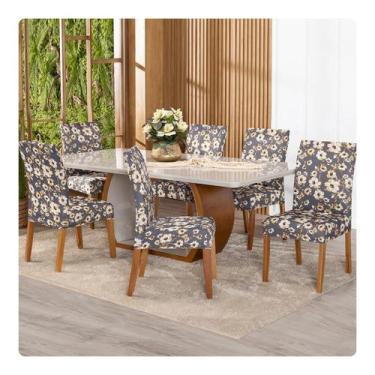 Imagem de Kit Capa De Cadeira Estampadas Mesa Jantar 6 Lugares Malha Gel - Shop 