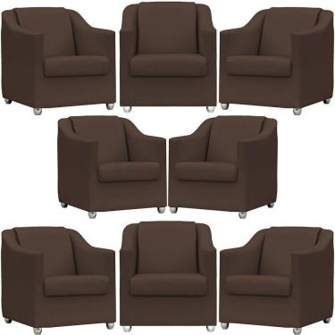 Imagem de Kit 8 Poltronas Mila Corino Cores Pé De Plástico Cromado - Marrom Corino