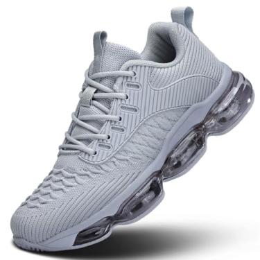 Imagem de Luogoks Tênis feminino de caminhada, corrida, com almofada de ar, tênis de basquete, moderno, respirável, esportivo, academia, fitness, cross trainers, Cinza claro, 36