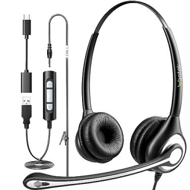 Imagem de Wantek Fone de ouvido USB com microfone para PC, fones de ouvido intra-auriculares para laptop, com microfone com cancelamento de ruído, controle em linha para home office, aula on-line, zoom Skype