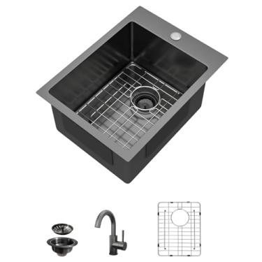 Imagem de Lofeyo 38 cm x 50 cm Pia de cozinha pequena preta com torneira pia de bar molhado para pequena ilha espacial Rv lavanderia 304 aço inoxidável #LOF0001S, 30 cm L x 38 cm P x 22 cm A