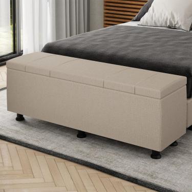 Imagem de Baú Sapateira Estofada Casal King Size 195 Cm Venus Linho Skybox Bege