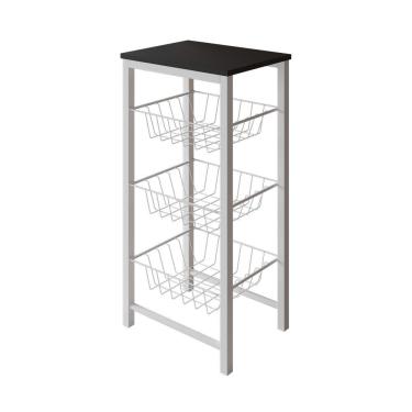 Imagem de Fruteira De Chão Cozinha Montada Aço Branco Tampo Preto Roma - Cor: Preto