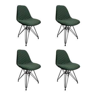 Imagem de Kit 4 Cadeiras Jantar Estofadas Verde Eiffel Eames Base Ferro Preto - Cor: Marrom