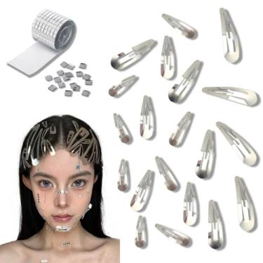 Imagem de Conjunto de grampos de cabelo Cyberpunk, 20 presilhas de cabelo de metal prateado com adesivos faciais, 5 tamanhos, para cosplay de Halloween, festa, acessórios de cabelo de férias