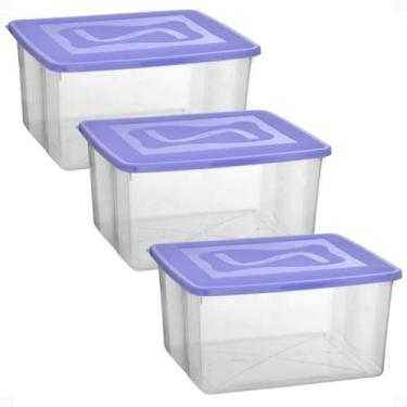 Imagem de Kit com 3 Caixas Organizadoras Topa Tudo 31L com Tampa  Plástico Resis