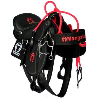 Imagem de Sela Preta Australiana De Aba Completa + Baixeiro Protetor e Acessorio