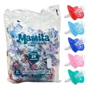 Imagem de Pacote com 25 Chupetas ventilada Bico Redondo Anatomica Mamita, Menina