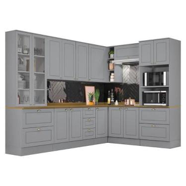 Imagem de Cozinha Completa de Canto Americana 8 Peças Cinza com Cristaleira e Ta