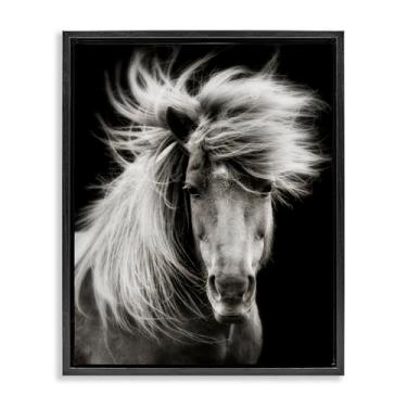Imagem de Stupell Industries Cavalo de crina soprado pelo vento em tela flutuante preta emoldurada design de arte de parede por PHBurchett, 43 x 53 cm
