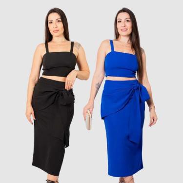 Imagem de Kit 2 Conjunto Feminino Saia Alfaiataria E Cropped Alcinha - Swisz, Pr