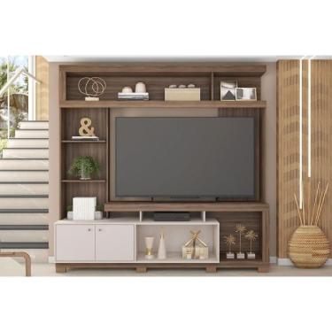 Imagem de Rack Bancada c/ Painel p/ TV até 70 Pol Formosa Nicho e Pés 210x207cm Nogueira San Remo/Off White - Caemmun