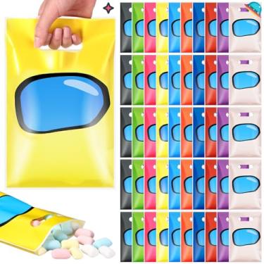 Imagem de Clysee 50 peças de sacos de lembrancinhas de festa de astronauta espacial com tema de jogo, sacolas de plástico para doces para decorações de festa de jogadores, presentes de festa de aniversário