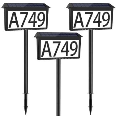 Imagem de Nazuwke Números de casa para energia solar externa, pacote com 3 placas de 3 cores iluminadas por LED à prova d'água com estacas, número de casa iluminado ao ar livre para jardim e rua
